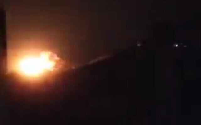 A fireball rises after an alleged airstrike near the Syrian city of Masyaf, on May 13, 2022. (Screenshot/Twitter) A fireball rises after an alleged airstrike near the Syrian city of Masyaf, on May 13, 2022. (Screenshot/Twitter)