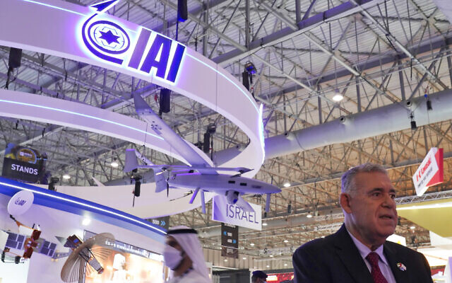 Boaz Levy, the CEO of Israel Aerospace Industries, speaks to The Associated Press at the Dubai Air Show in Dubai, United Arab Emirates, November 15, 2021. (AP/Jon Gambrell) Boaz Levy, the CEO of Israel Aerospace Industries, speaks to The Associated Press at the Dubai Air Show in Dubai, United Arab Emirates, November 15, 2021. (AP/Jon Gambrell)