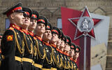 Russian servicemen march during a dress rehearsal for the Victory Day military parade in Moscow, Russia, on May 7, 2022. (AP Photo/Alexander Zemlianichenko)
