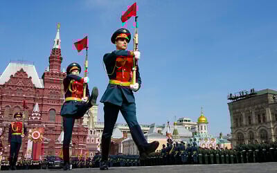 Russian military linemen march during a dress rehearsal for the Victory Day military parade in Moscow, Russia, May 7, 2022. The parade will take place at Moscow's Red Square on May 9 to celebrate 77 years of the victory in WWII. (AP Photo/Alexander Zemlianichenko)