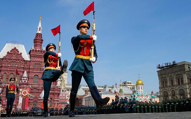 Russian military linemen march during a dress rehearsal for the Victory Day military parade in Moscow, Russia, May 7, 2022. The parade will take place at Moscow's Red Square on May 9 to celebrate 77 years of the victory in WWII. (AP Photo/Alexander Zemlianichenko) Russian military linemen march during a dress rehearsal for the Victory Day military parade in Moscow, Russia, May 7, 2022. The parade will take place at Moscow's Red Square on May 9 to celebrate 77 years of the victory in WWII. (AP Photo/Alexander Zemlianichenko)