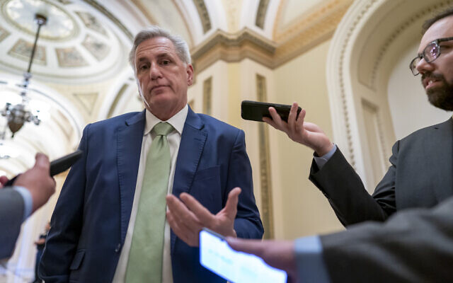 House Minority Leader Kevin McCarthy, talks to reporters at the US Capitol in Washington, on April 6, 2022. (AP Photo/J. Scott Applewhite, File) House Minority Leader Kevin McCarthy, talks to reporters at the US Capitol in Washington, on April 6, 2022. (AP Photo/J. Scott Applewhite, File)