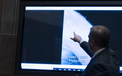 Deputy Director of Naval Intelligence Scott Bray points to a video display of a UAP during a hearing of the House Intelligence, Counterterrorism, Counterintelligence, and Counterproliferation Subcommittee hearing on 'Unidentified Aerial Phenomena,' on Capitol Hill, May 17, 2022, in Washington. (Alex Brandon/AP) Deputy Director of Naval Intelligence Scott Bray points to a video display of a UAP during a hearing of the House Intelligence, Counterterrorism, Counterintelligence, and Counterproliferation Subcommittee hearing on 'Unidentified Aerial Phenomena,' on Capitol Hill, May 17, 2022, in Washington. (Alex Brandon/AP)