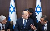 Prime Minister Naftali Bennett leads a cabinet meeting at the Prime Minister's Office, in Jerusalem on May 8, 2022. (Olivier Fitoussi/Flash90)