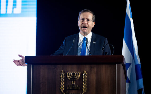 Israeli president Isaac Herzog speaks at a conference of Israel's National Student and Youth Council in Jerusalem, May 8, 2022. (Yonatan Sindel/Flash90) Israeli president Isaac Herzog speaks at a conference of Israel's National Student and Youth Council in Jerusalem, May 8, 2022. (Yonatan Sindel/Flash90)