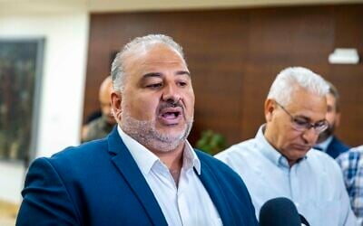 Ra'am leader MK Mansour Abbas delivers a statement to the press at the Knesset, May 11, 2022. (Olivier Fitoussi/Flash90)