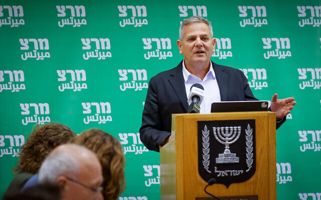 Health Minister Nitzan Horowitz leads a Meretz faction meeting at the Knesset on May 16, 2022. (Olivier Fitoussi/Flash90)