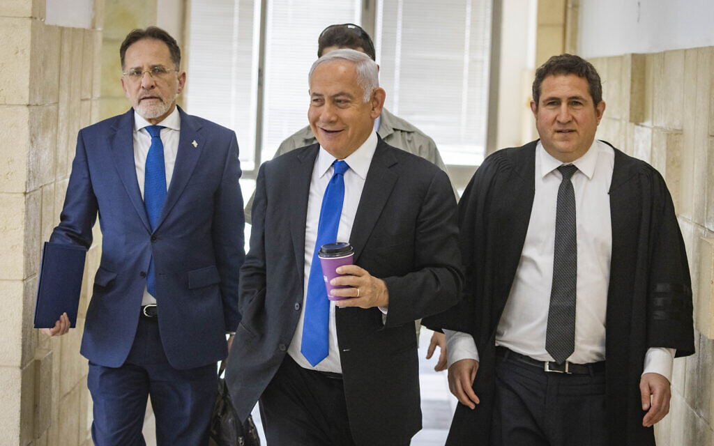 Benjamin Netanyahu arrives at the Jerusalem District Court for a hearing in his graft trial, May 17, 2022. (Olivier Fitoussi/Flash90) Benjamin Netanyahu arrives at the Jerusalem District Court for a hearing in his graft trial, May 17, 2022. (Olivier Fitoussi/Flash90)