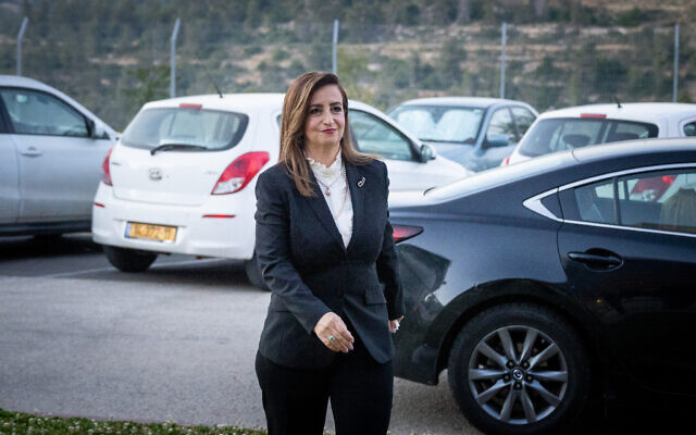 Meretz MK Ghaida Rinawie Zoabi arrives for an interview at the Channel 12 news studio in Neve Ilan on May 19, 2022. (Olivier Fitoussi/Flash90) Meretz MK Ghaida Rinawie Zoabi arrives for an interview at the Channel 12 news studio in Neve Ilan on May 19, 2022. (Olivier Fitoussi/Flash90)
