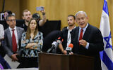 Opposition leader Benjamin Netanyahu delivers a statement at his Likud party's weekly Knesset faction meeting, May 30, 2022. (Olivier Fitoussi/Flash90)