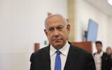Former prime minister and current opposition leader MK Benjamin Netanyahu during a court hearing in his trial, at the Jerusalem District Court, May 31, 2022. (Yonatan Sindel/Flash90)