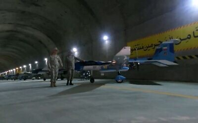 Iran's Army chief, Major General Abdolrahim Mousavi and Iranian Armed Forces Chief of Staff, Major General Mohammad Bagheri visit an underground site with drones at an undisclosed location in Iran, May 28, 2022. (Screenshot: Twitter)
