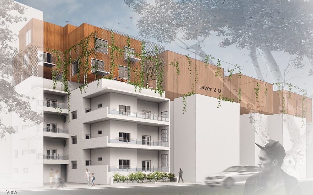 Hristiyana Vassileva and Peter Ausems, from Tel Aviv, won third prize in the architects' track at the Tel Aviv Municipality's Layer 2.0 architecture competition on May 8, 2022. The design 'connects the buildings’ rooftops with bridges 'creating a series of interlinked public spaces. The jury said it was 'one of the most interesting ideas in this competition.' (Layer 2.0 / Tel Aviv-Jaffa Municipality)