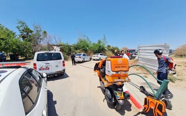 The scene of a hit-and-run accident that killed a three-year-old boy in Lod, May 10, 2022. (Igud Hazolah) The scene of a hit-and-run accident that killed a three-year-old boy in Lod, May 10, 2022. (Igud Hazolah)