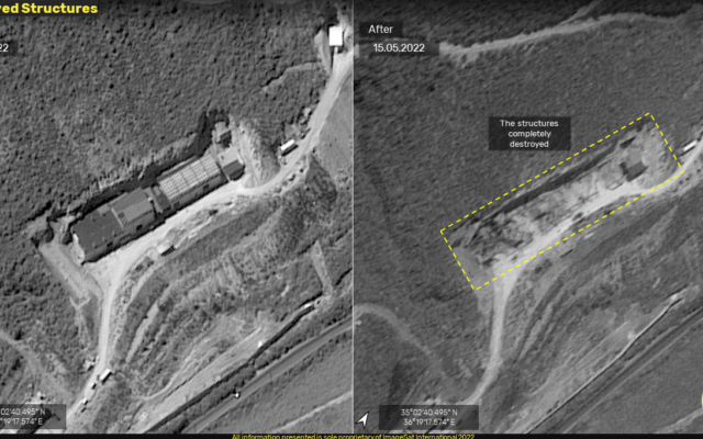 This photo released by ImageSat International on May 15, 2022, shows sites allegedly struck by Israel in the Masyaf region of Syria. (ImageSat International)