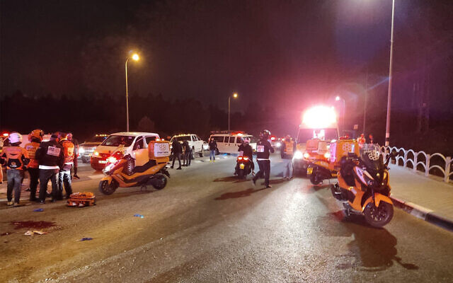 The scene of a hit and run incident near Shoham, April 30, 2022. (Courtesy)