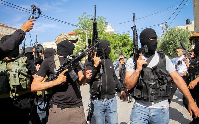 Palestinian gunmen in Jenin after the death of Shireen Abu Akleh, May 11, 2022. (Nasser Ishtayeh/Flash90) Palestinian gunmen in Jenin after the death of Shireen Abu Akleh, May 11, 2022. (Nasser Ishtayeh/Flash90)