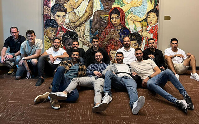 A group of wounded Israeli soldiers on a tour organized by Belev Echad in New York City, May 17, 2022. (Courtesy)