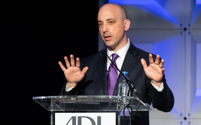 Anti-Defamation League CEO Jonathan Greenblatt speaks at the group's 2018 National Leadership Summit in Washington, DC. (Michael Brochstein/SOPA Images/LightRocket/Getty Images via JTA)