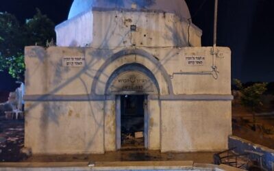 Damage is seen to a shrine, believed to be the burial place of Benjamin son of Jacob, following a fire near the city of Kfar Saba, on May 6, 2022. (Israel Police)