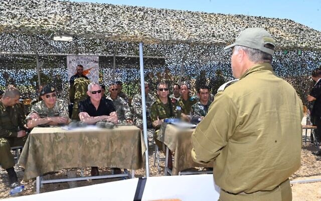 Defense Minister Benny Gantz meets with military officials during a major exercise in Cyprus, May 31, 2022. (Ariel Hermoni/Defense Ministry) Defense Minister Benny Gantz meets with military officials during a major exercise in Cyprus, May 31, 2022. (Ariel Hermoni/Defense Ministry)
