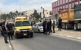 An ambulance at the scene where two children died after being trapped in a car on on May 20, 2022 (Magen David Adom)