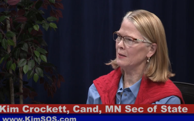 Kim Crockett speaks at a roundtable on May 7, 2022, before nabbing the GOP nomination for Minnesota's secretary of state. (Screen capture: YouTube) Kim Crockett speaks at a roundtable on May 7, 2022, before nabbing the GOP nomination for Minnesota's secretary of state. (Screen capture: YouTube)