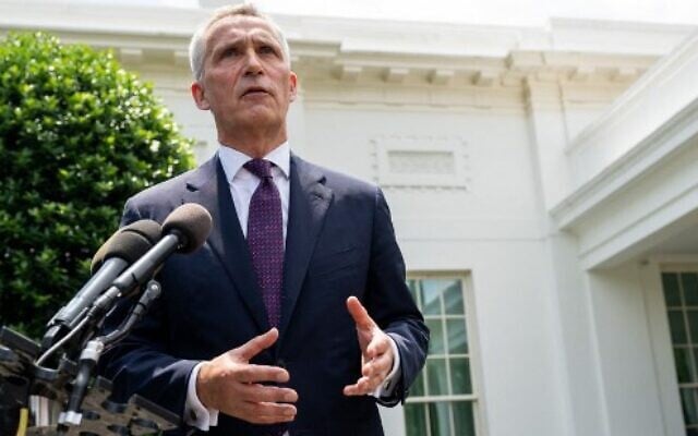 NATO Secretary General Jens Stoltenberg speaks to the media outside of the West Wing following a meeting with US President Joe Biden at the White House in Washington, DC, June 2, 2022. (Saul Loeb/AFP) NATO Secretary General Jens Stoltenberg speaks to the media outside of the West Wing following a meeting with US President Joe Biden at the White House in Washington, DC, June 2, 2022. (Saul Loeb/AFP)