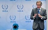 Rafael Grossi, director general of the International Atomic Energy Agency (IAEA), updates journalists about the situation in Iran in Vienna, Austria, June 9, 2022. (Joe Klamar/AFP)