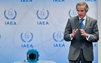 Rafael Grossi, director general of the International Atomic Energy Agency (IAEA), updates journalists about the situation in Iran in Vienna, Austria, June 9, 2022. (Joe Klamar/AFP)