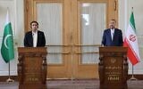 Iran's Foreign Minister Hossein Amir-Abdollahian (right) gives a joint press statement with his Pakistani counterpart Bilawal Bhutto Zardari (left) at the foreign ministry headquarters in Tehran, Iran, June 14, 2022. (Atta Kenare/AFP)