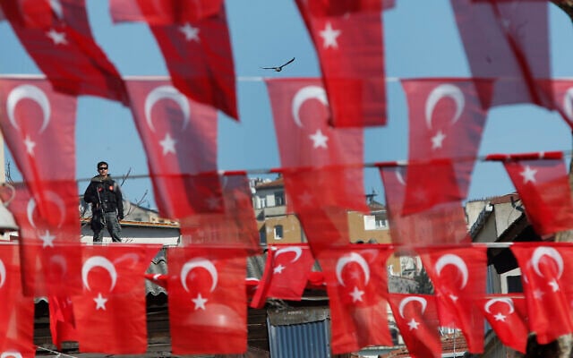 In this March 5, 2019, photo, a Turkish special police officer stands on a rooftop overlooking a plaza in Istanbul (AP Photo/Lefteris Pitarakis, File) In this March 5, 2019, photo, a Turkish special police officer stands on a rooftop overlooking a plaza in Istanbul (AP Photo/Lefteris Pitarakis, File)