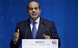 Egyptian President Abdel-Fattah el-Sissi delivers a speech during the One Ocean Summit, in Brest, Brittany, February 11, 2022. (Ludovic Marin, Pool via AP)
