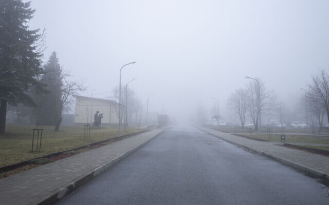 The entrance of the Lviv state regional perinatal center, western Ukraine, April 1, 2022. (AP Photo/Nariman El-Mofty)