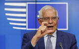The EU's top diplomat Josep Borrell speaks to the press after a meeting of EU defense ministers at the European Council building in Brussels, May 17, 2022. (AP Photo/Olivier Matthys)