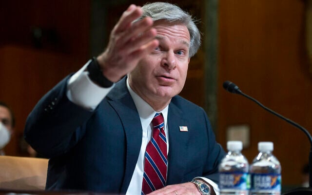 FBI director Christopher Wray testifies during a Senate Appropriations Subcommittee hearing in Washington, on May 25, 2022. (Bonnie Cash/Pool Photo via AP, File) FBI director Christopher Wray testifies during a Senate Appropriations Subcommittee hearing in Washington, on May 25, 2022. (Bonnie Cash/Pool Photo via AP, File)