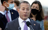 Rep. Josh Gottheimer speaks to the media on Capitol Hill in Washington, Dec. 21, 2020. (AP Photo/Jacquelyn Martin, File)