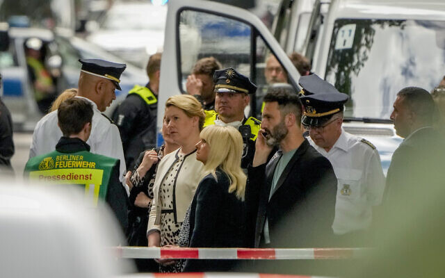 Berlin Mayor Franziska Giffey visits the scene where a car crashed into a crowd of people in central Berlin, Germany, June 8, 2022. (Markus Schreiber/AP) Berlin Mayor Franziska Giffey visits the scene where a car crashed into a crowd of people in central Berlin, Germany, June 8, 2022. (Markus Schreiber/AP)
