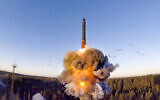 In this file photo taken from a video distributed by Russian Defense Ministry Press Service, on Wednesday, December 9, 2020, a rocket launches from missile system as part of a ground-based intercontinental ballistic missile test launched from the Plesetsk facility in northwestern Russia.   (Russian Defense Ministry Press Service via AP, File)