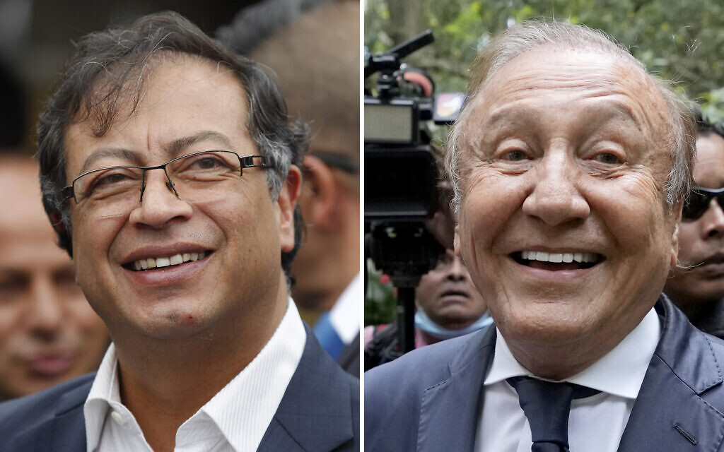 FILES - This combination of photos shows Colombian presidential candidates: Gustavo Petro (left), June 17, 2018; and Rodolfo Hernandez, June 2, 2022, in Bogota, Colombia. (AP/Martin Mejia, Fernando Vergara, Files) FILES - This combination of photos shows Colombian presidential candidates: Gustavo Petro (left), June 17, 2018; and Rodolfo Hernandez, June 2, 2022, in Bogota, Colombia. (AP/Martin Mejia, Fernando Vergara, Files)