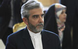 Illustrative: Iran's top nuclear negotiator Ali Bagheri Kani listens to Russian Foreign Minister Sergey Lavrov during a meeting in Tehran, Iran, June 23, 2022. (AP/Vahid Salemi)