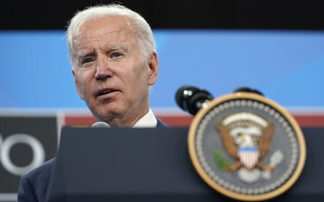 US President Joe Biden speaks during a news conference on the final day of the NATO summit in Madrid, June 30, 2022. (AP Photo/Susan Walsh)