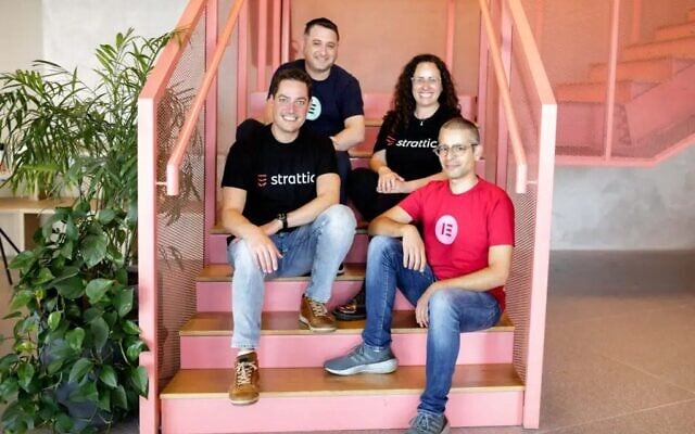 Elementor founders Yoni Luksenberg and Ariel Klikstein and Strattic founders Miriam Schwab and Josh Lawrence. (Omer Hacohen) Elementor founders Yoni Luksenberg and Ariel Klikstein and Strattic founders Miriam Schwab and Josh Lawrence. (Omer Hacohen)