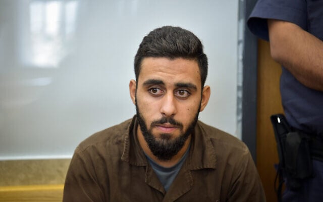 Nur al-Din Shinawi, a Palestinian man who stabbed 18-year-old Shuva Malka in terror attack in Afula on June 11, 2018, in the courtroom at the Nazareth District Court on June 28, 2018. (Meir Vaknin/Flash90) Nur al-Din Shinawi, a Palestinian man who stabbed 18-year-old Shuva Malka in terror attack in Afula on June 11, 2018, in the courtroom at the Nazareth District Court on June 28, 2018. (Meir Vaknin/Flash90)