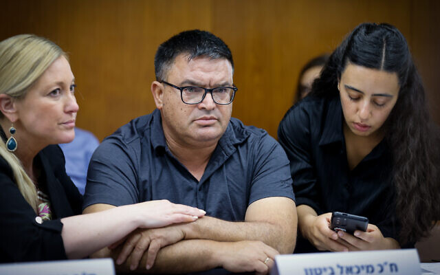MK Michael Biton attends his Blue and White party's faction meeting at the Knesset, May 30, 2022. (Olivier Fitoussi/ Flash90) MK Michael Biton attends his Blue and White party's faction meeting at the Knesset, May 30, 2022. (Olivier Fitoussi/ Flash90)