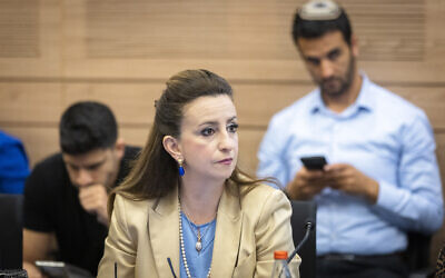 Meretz MK Ghaida Rinawie Zoabi attends a Finance Committee meeting in the Knesset in Jerusalem on June 8, 2022. (Olivier Fitoussi/Flash90) Meretz MK Ghaida Rinawie Zoabi attends a Finance Committee meeting in the Knesset in Jerusalem on June 8, 2022. (Olivier Fitoussi/Flash90)