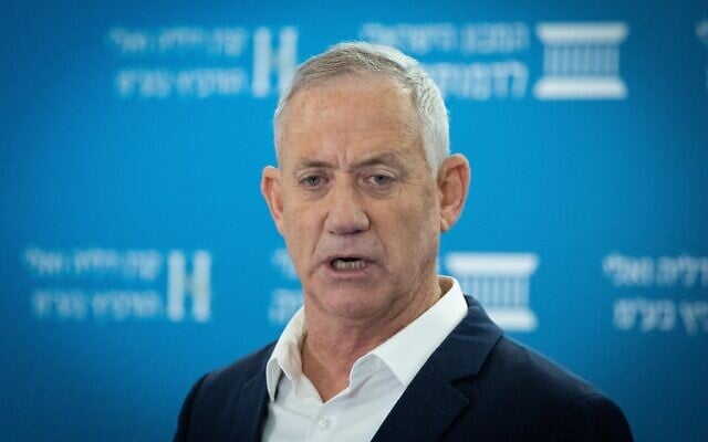 Defense Minister Benny Gantz attends a conference in Jerusalem, June 21, 2022. (Yonatan Sindel/Flash90) Defense Minister Benny Gantz attends a conference in Jerusalem, June 21, 2022. (Yonatan Sindel/Flash90)