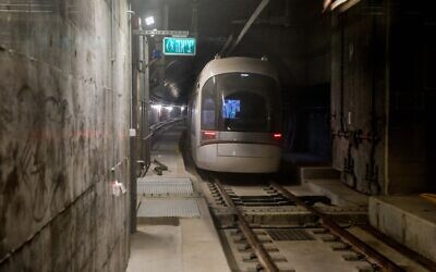 The new Allenby underground station of the light rail Red Line in Tel Aviv, June 23, 2022. Some of the mass transit system runs underground. (Avshalom Sassoni/Flash90)