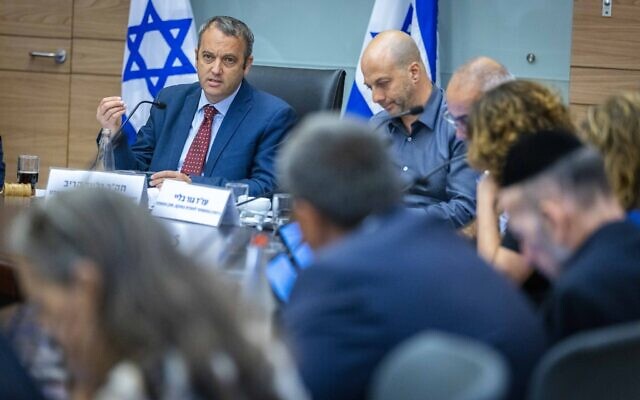Gilad Kariv leads attends a Law and Constitution Committee meeting, during a discussion on preparing proposoals for the "Defendant's Law" and the law to dissolve the Knesset, in the Israeli parliament, on June 26, 2022. (Olivier FItoussi/Flash90) Gilad Kariv leads attends a Law and Constitution Committee meeting, during a discussion on preparing proposoals for the "Defendant's Law" and the law to dissolve the Knesset, in the Israeli parliament, on June 26, 2022. (Olivier FItoussi/Flash90)