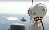Screen capture from video of what the US Navy's 5th fleet said was a 'unsafe' encounter with Iranian vessels in the Strait of Hormuz, June 20, 2022. (YouTube)